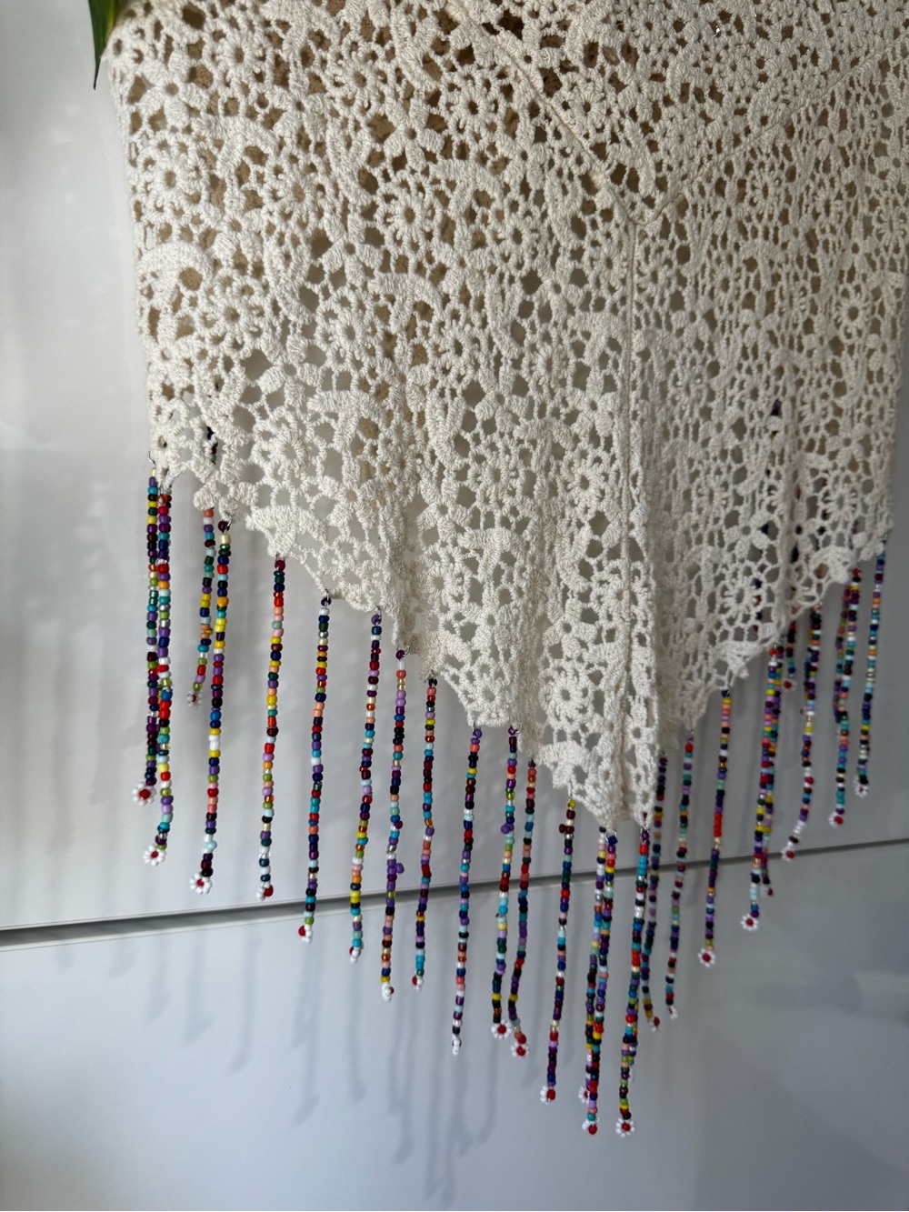 Urban Outfitters Crochet Beaded Fringe Tank Top in Cream with Multicolor Beads - Picture 3 of 5